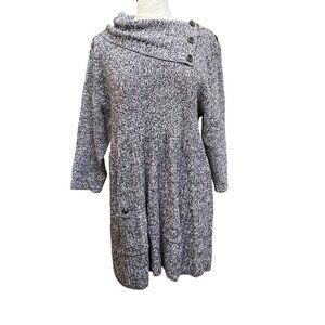 Style & Co Womens 3X Rib Knit Sweater Dress Tunic Black White With  Pockets